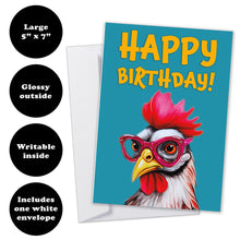 Load image into Gallery viewer, Birthday card features: 5"x7" size, glossy front, writable inside, includes a white envelope.
