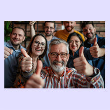 Load image into Gallery viewer, Group of people giving thumbs up in a casual setting.
